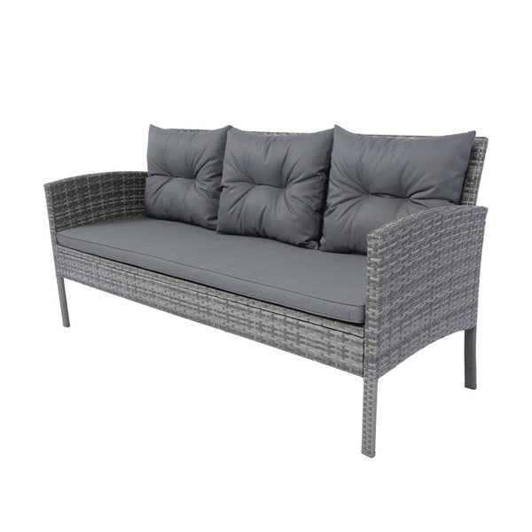 English Elm 6 Piece Patio Wicker Sectional Set with Space-Saving Nesting Design, Steel Frame, Tempered Glass Table and Weatherproof Cushions Grey W329S00042