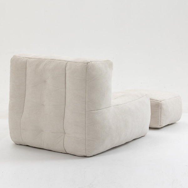 English Elm Fluffy Velvet Bean Bag Lounge Chair with Ottoman Memory Foam Adult Bedroom Seating White W1996131041