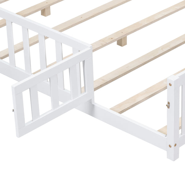 English Elm Full Full Size Floor Platform Bed with Safety Fence and Door, Montessori Toddler Frame with Slats, Sturdy Pine Construction for Secure Sleep and Playtime White 77.76 L x 17.52 W x 6.3 H W1716132147