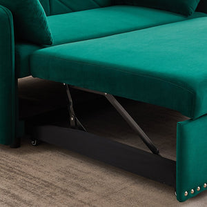 English Elm MH" Velvet Sleeper Sofa Bed with USB Port, 3‑in‑1 Pull-Out Convertible Couch, Removable Pocket Pillows Green W1193137590