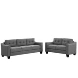 English Elm 3 Piece Living Room Set With Tufted Cushions.