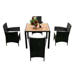 English Elm Eelifee 5-Piece Outdoor Wicker Dining Set With Acacia Wood Top & Plush Crème Cushions For Comfort W329S00039