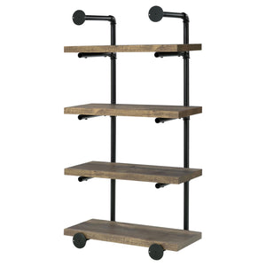 English Elm Black Industrial Rustic Oak 4-Tier Wall Shelf - Pipe-Frame Floating Display for Photos, Books, Cabin Decor B062P145690
