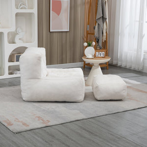 English Elm Fluffy Velvet Bean Bag Lounge Chair with Ottoman Memory Foam Adult Bedroom Seating White W1996131041