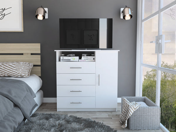 English Elm Dresser Beaufort White Bedroom Storage - 4 Spacious Drawers, Tall Cabinet & Open Shelf for Decor B092S00018