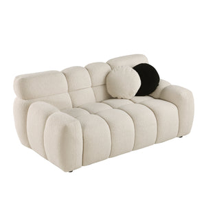 English Elm 64.96 Plush Beige Bouclé 2-Seater Marshmallow Sofa for Small Spaces | Curved Modern Compact Comfort W1099S00090