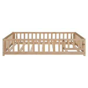 English Elm Full Full Size Floor Platform Bed with Safety Fence and Door, Montessori Toddler Frame with Slats, Sturdy Pine Construction for Secure Sleep and Playtime Natural 77.76 L x 17.52 W x 6.3 H W1716132149