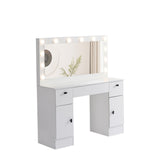 Hearth and Haven Vanity Table with Lighted Mirror, Vanity Desk with 3 Drawers and Storage Cabinet, 3 Color Lighting Modes Adjustable Brightness, White Color W2156P143524