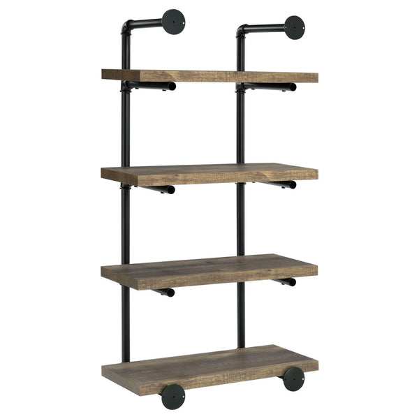 English Elm Black Industrial Rustic Oak 4-Tier Wall Shelf - Pipe-Frame Floating Display for Photos, Books, Cabin Decor B062P145690