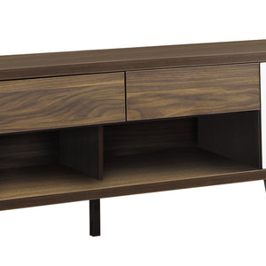 English Elm Dark Walnut and Glossy White TV Console with 2 Doors 2 Drawers Mid-Century Modern Storage for 70" B062P145536