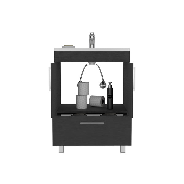 English Elm Single Bathroom Vanity Mayorca Black – 29.5" Superior Top, Double Door Cabinet, Four Legs, Durable Finish B092S00077