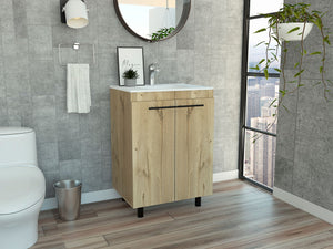 English Elm Floor Cabinet Oxnard Light Oak with Drop-In High-Resistance Resin Sink 23.8" Wide, Durable Design B092S00097