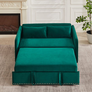 English Elm MH" Velvet Sleeper Sofa Bed with USB Port, 3‑in‑1 Pull-Out Convertible Couch, Removable Pocket Pillows Green W1193137590