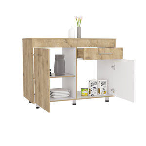 English Elm Utility Sink Champp White/Aged Oak with Utensil Drawer, Durable Particle Board, Easy Assembly, Modern Classic B092S00039