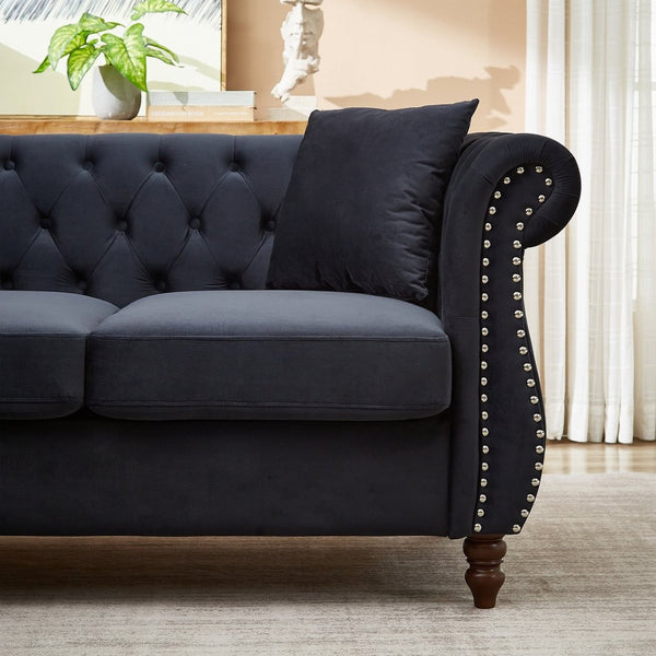 English Elm 83.5-inch L-shaped Sectional Sofa Five Seat Corner Couch with Chesterfield Inspired Style Black W834S00603