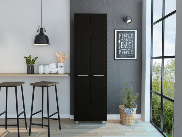 English Elm Pantry Cabinet Phoenix 78" High Black Storage Cabinet with Five 14.5" Shelves, Durable Particle Board Finish B092S00100
