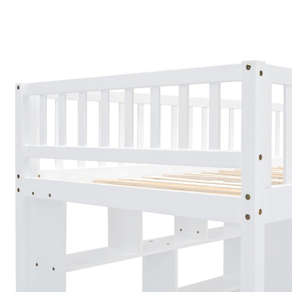 English Elm Twin Loft Bed with Integrated Desk Wardrobe Bookshelf and Storage for Kids Rooms LT100668AAK