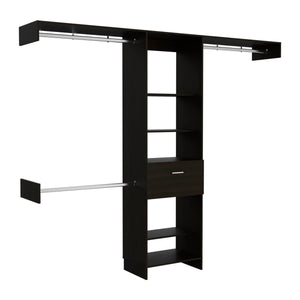 English Elm 250 Closet System British Black - Durable Particle Board Wardrobe with 1 Drawer, 3 Rods, 5 Shelves, 99.7" Top B092S00024