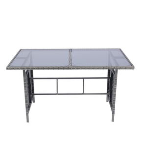 English Elm 6 Piece Patio Wicker Sectional Set with Space-Saving Nesting Design, Steel Frame, Tempered Glass Table and Weatherproof Cushions Grey W329S00042