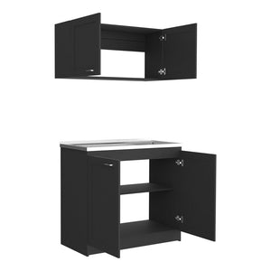 English Elm Cabinet Zeus Garage Black modular particle board storage set with durable countertops, long-lasting design B092S00046
