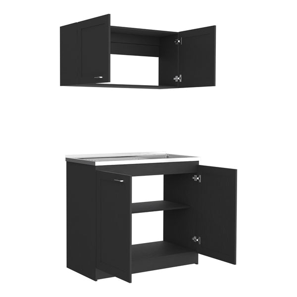 English Elm Cabinet Zeus Garage Black modular particle board storage set with durable countertops, long-lasting design B092S00046