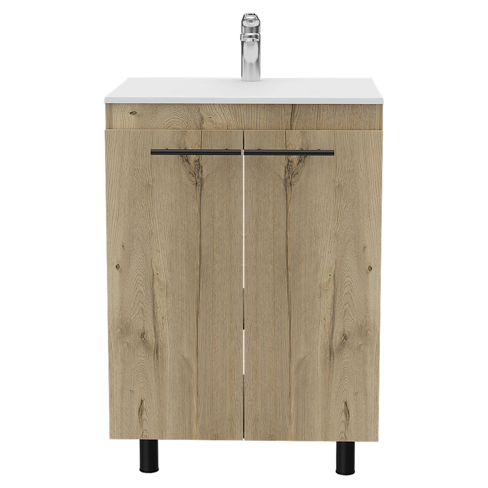 English Elm Floor Cabinet Oxnard Light Oak with Drop-In High-Resistance Resin Sink 23.8" Wide, Durable Design B092S00097