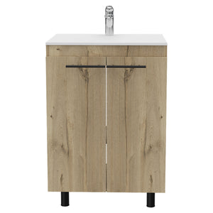 English Elm Floor Cabinet Oxnard Light Oak with Drop-In High-Resistance Resin Sink 23.8" Wide, Durable Design B092S00097