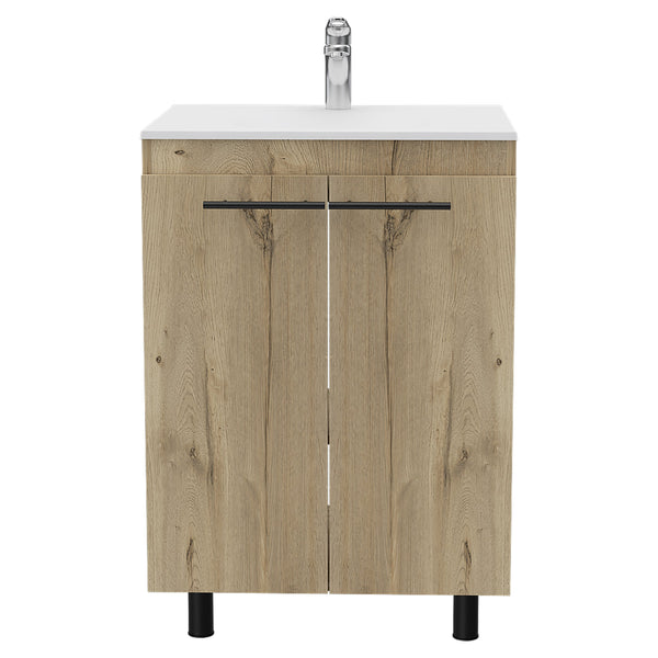 English Elm Floor Cabinet Oxnard Light Oak with Drop-In High-Resistance Resin Sink 23.8" Wide, Durable Design B092S00097