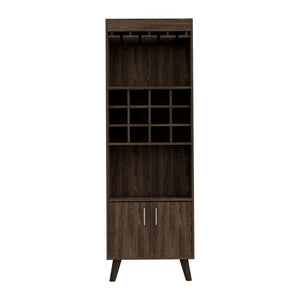 English Elm Bar Cabinet Bull Dark Walnut - 12 Wine Cubbies, Two Shelves & Doors, Sturdy Particleboard, 26x20x8" B092S00031
