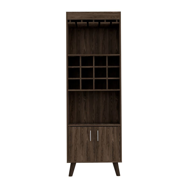 English Elm Bar Cabinet Bull Dark Walnut - 12 Wine Cubbies, Two Shelves & Doors, Sturdy Particleboard, 26x20x8" B092S00031