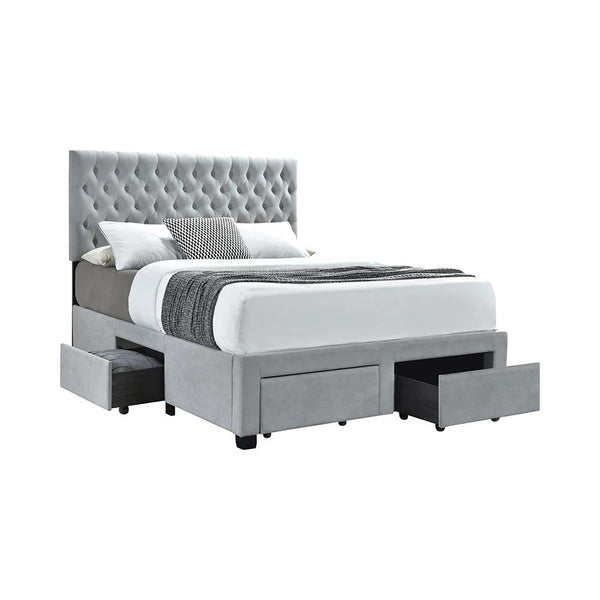 English Elm Light Grey Tufted 4-Drawer Queen Storage Bed with Button Headboard, Transitional Design, Linen-Friendly Stowage B062S00273
