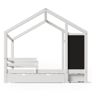 English Elm Twin House Bed with Chalkboard, Built-In Drawers & 350lb Capacity, Pine/Plywood Twin Loft Style AA20571415W