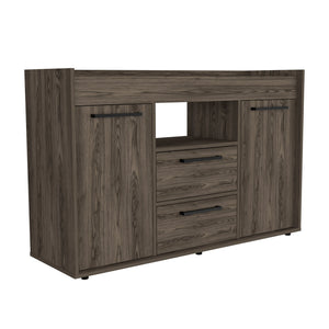 English Elm Sideboard Perssiu Dark Walnut Espresso Finish, Two Doors, Open Shelf & Drawers, Durable 49.5" Top B092S00099