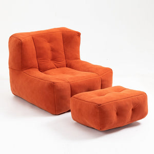 English Elm Fluffy Velvet Bean Bag Lounge Chair with Ottoman Memory Foam Adult Bedroom Seating Red W1996131042