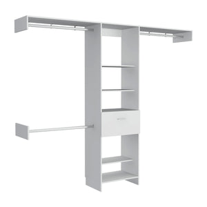 English Elm 250 Closet System British White Bedroom Organizer with Drawer, 3 Rods & 5 Shelves — Durable Particleboard B092S00028