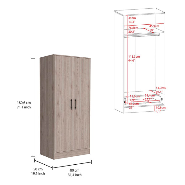 English Elm 180 Armoire Beery Light Gray Bedroom Closet Organizer 71" High Spacious Shelf Rod Drawer Durable Finish B092S00019