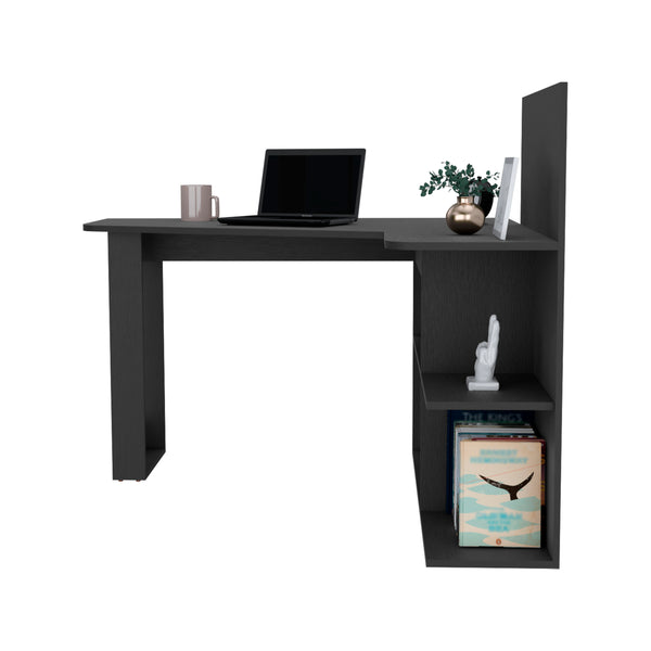 English Elm Computer Mohave L-Shaped Office Desk Black – Corner-Friendly, Spacious 51.7"W Workstation with Shelves B092S00086