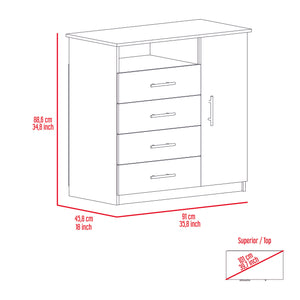 English Elm Dresser Beaufort White Bedroom Storage - 4 Spacious Drawers, Tall Cabinet & Open Shelf for Decor B092S00018