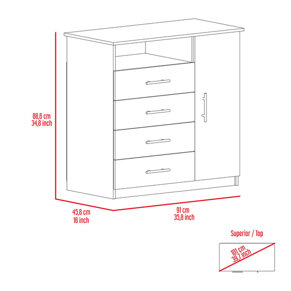 English Elm Dresser Beaufort White Bedroom Storage - 4 Spacious Drawers, Tall Cabinet & Open Shelf for Decor B092S00018