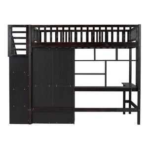 English Elm Twin Loft Bed with Integrated Desk Wardrobe Bookshelf and Storage for Kids Rooms Espresso LT100668AAP