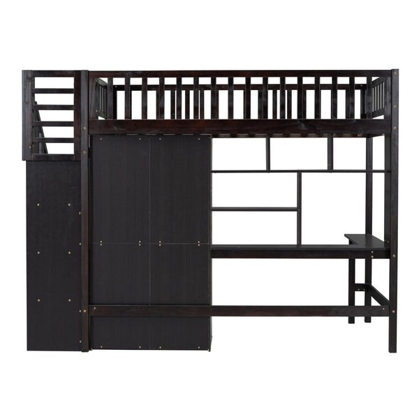 English Elm Twin Loft Bed with Integrated Desk Wardrobe Bookshelf and Storage for Kids Rooms Espresso LT100668AAP