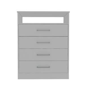 English Elm Dresser Atlanta White - 43.2" High Bedroom Chest with 4 Spacious Drawers, Open Media Shelf, TV Top B092S00014