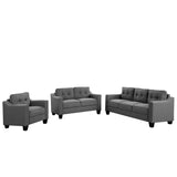 English Elm 3 Piece Living Room Set With Tufted Cushions.