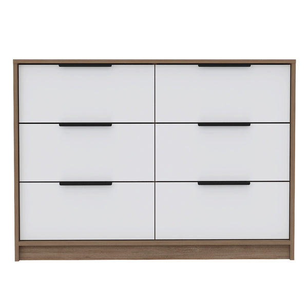 English Elm 4 Drawer Double Dresser Maryland Pine/White Multicolor - Modern 4-Drawer Chest w/ Full-Extension Rails, Cabinets B092S00075