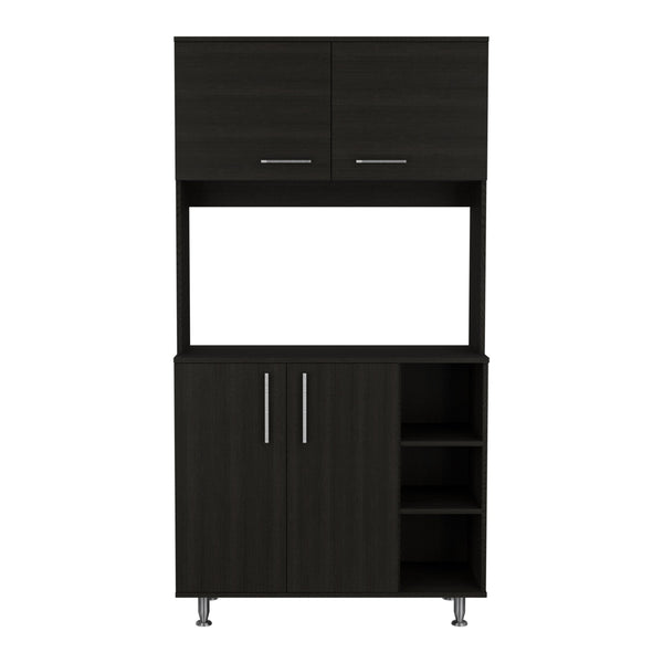 English Elm Pantry Cabinet Delaware Black - Spacious 37" Prep Surface, Hutch Storage, Open Bottom Rack, Durable Particle Board B092S00048