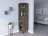 English Elm Corner Bar Cabinet Plex, Living Room, Dark Brown