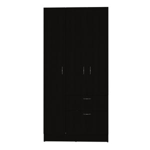 English Elm Armoire Cobra Modern White & Black Bedroom Wardrobe with Hanging Rod, Drawer & Pull-Down Cabinet B092S00041