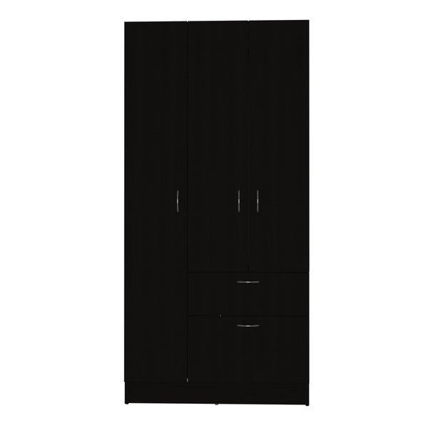 English Elm Armoire Cobra Modern White & Black Bedroom Wardrobe with Hanging Rod, Drawer & Pull-Down Cabinet B092S00041