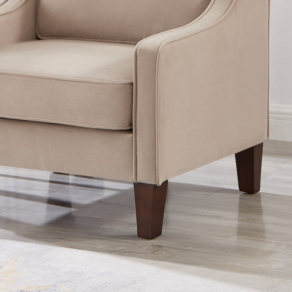 English Elm Modern Velvet Accent Chair Solid Wood Legs Scooped Arms Single Seat Lounge Seating W2186P143467