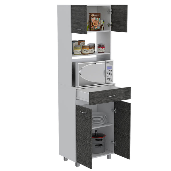 English Elm Microwave Cabinet Madison White/Smokey Oak – Spacious 39" Kitchen Storage with Top Microwave Space and Shelves B092S00071